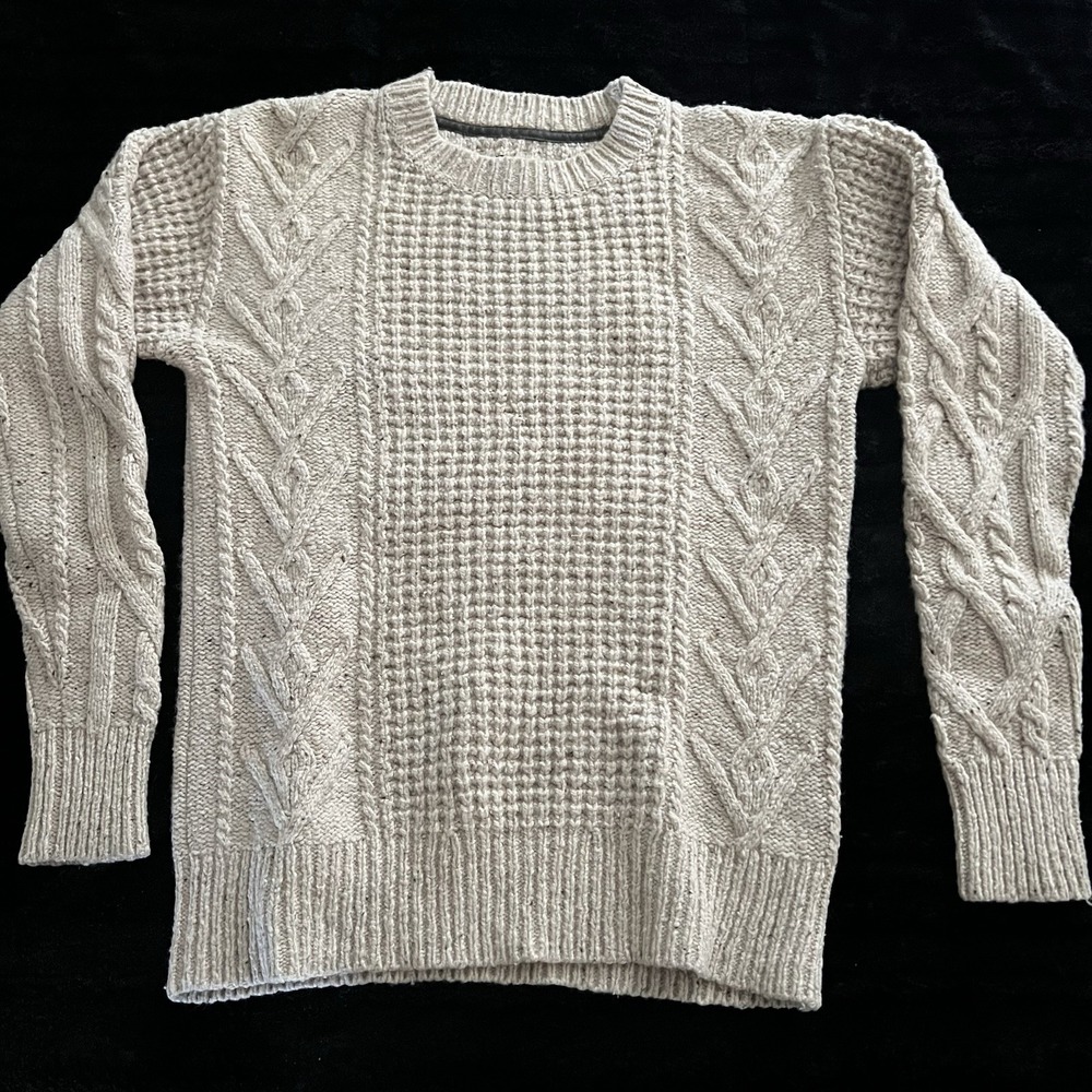 All Saints Spitalfields Border Crew Wool Blend Sweater Beige Women's Size Medium